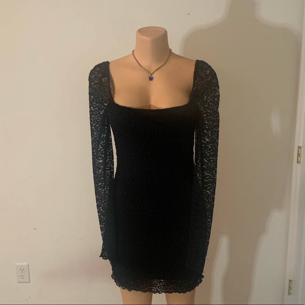 Lace Smocked Mini Dress
